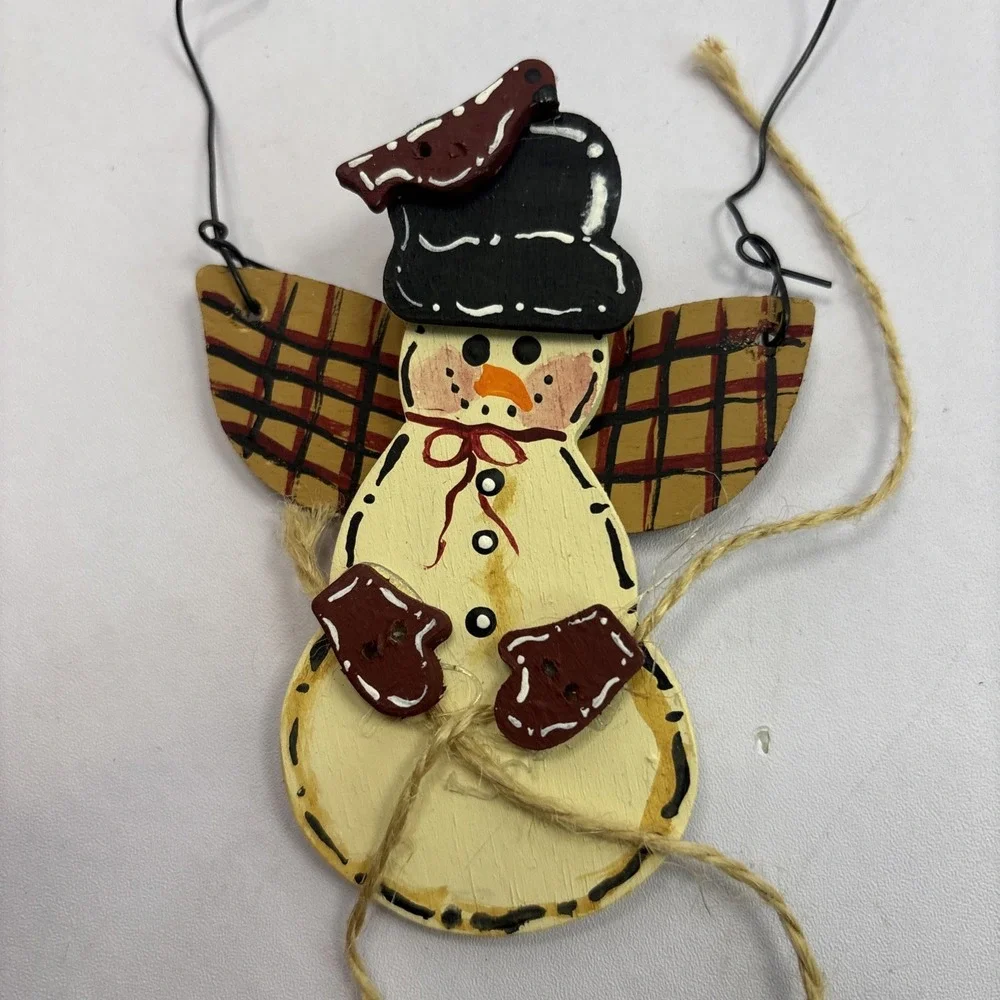 Two‎ Rustic Primitive Snowman & Fat Santa Claus Handmade Christmas Ornaments